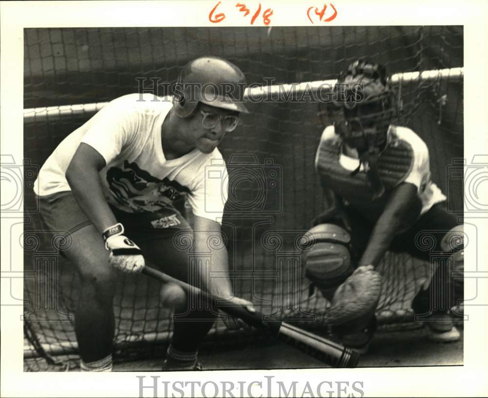 1987 Press Photo Jonathan Weiler, Larry Moore at Baseball Practice - nos32513- Historic Images