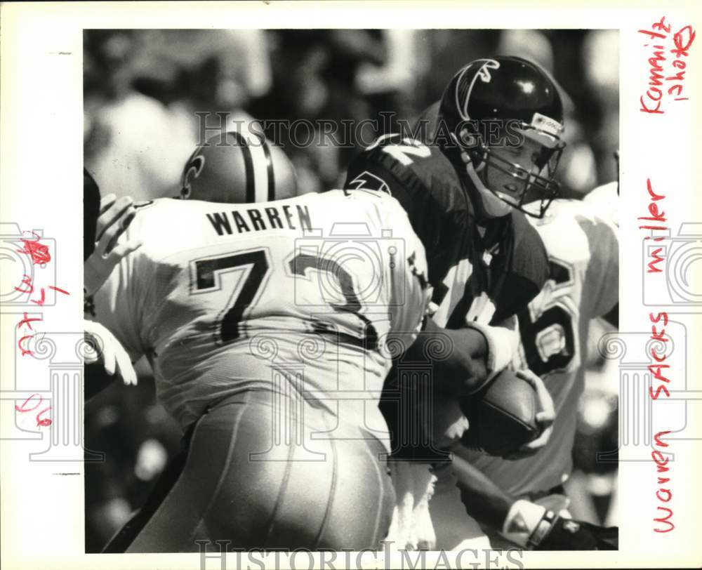 1991 Press Photo #73 Frank Warren of New Orleans Saints Sacks Miller of Falcons- Historic Images