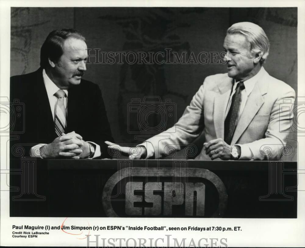 1983 Press Photo Paul Maguire, Jim Simpson on ESPN's "Inside Football"- Historic Images