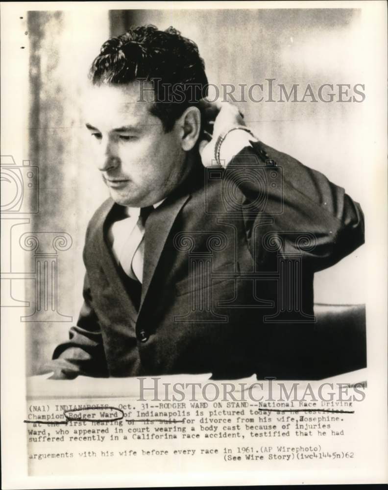 1962 Press Photo Race Driver Rodger Ward at Divorce Court in Indianapolis- Historic Images