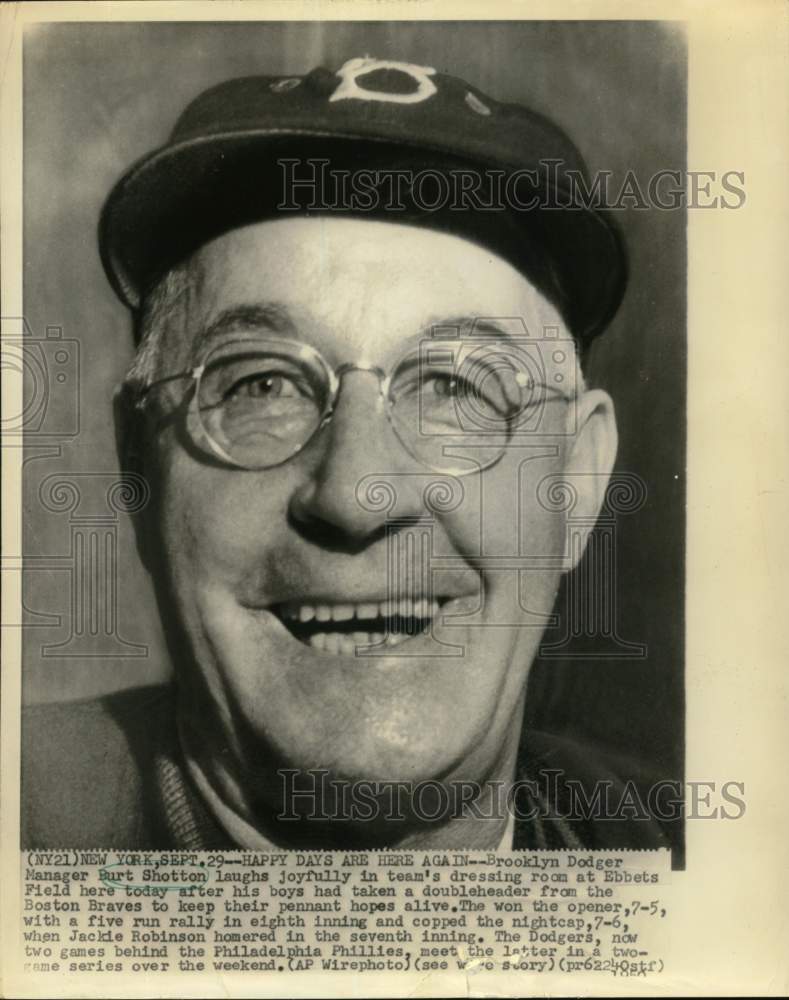 1950 Press Photo Brooklyn Dodger Manager Burt Shotton at Ebbets Field- Historic Images