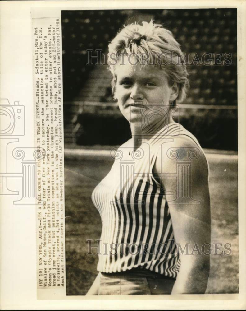 1964 Press Photo Pat Winslow at U.S. Women&#39;s Olympic Track and Field Trials- Historic Images