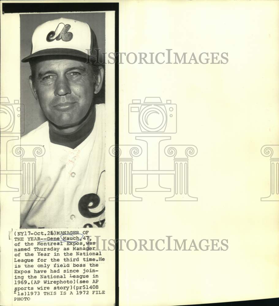 1972 Press Photo Gene Mauch, Montreal Expos Manager - nos33248- Historic Images