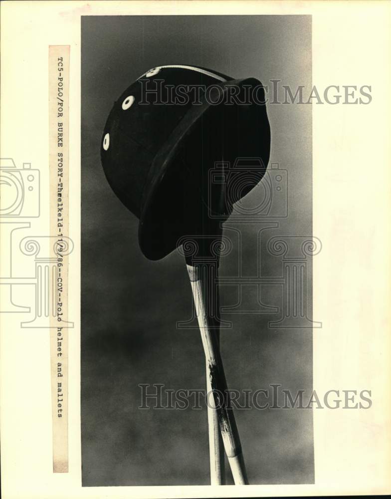 1986 Press Photo Polo Helmet and Mallets - nos33253- Historic Images