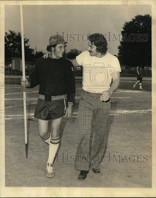 1974 Press Photo Bill & Paul Wilcox at Javelin Area During State Track Qualifier- Historic Images