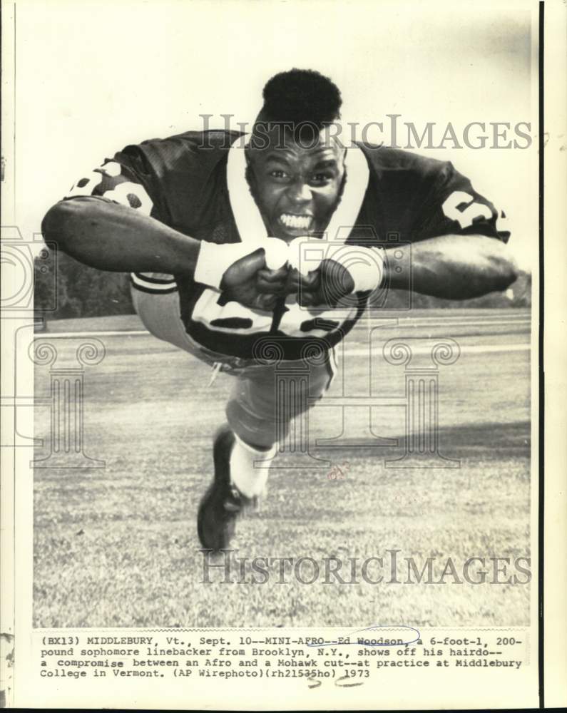 1973 Press Photo Ed Woodson, Middlebury College Linebacker - nos33865- Historic Images