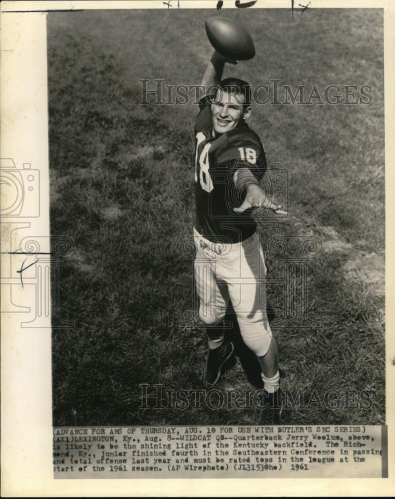 1961 Press Photo Kentucky Quarterback Jerry Woolum - nos33891- Historic Images