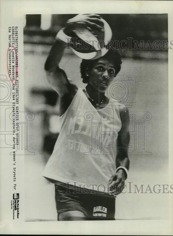 1984 Press Photo Lynette Woodard at Harlem Globetrotters Women&#39;s Tryouts- Historic Images