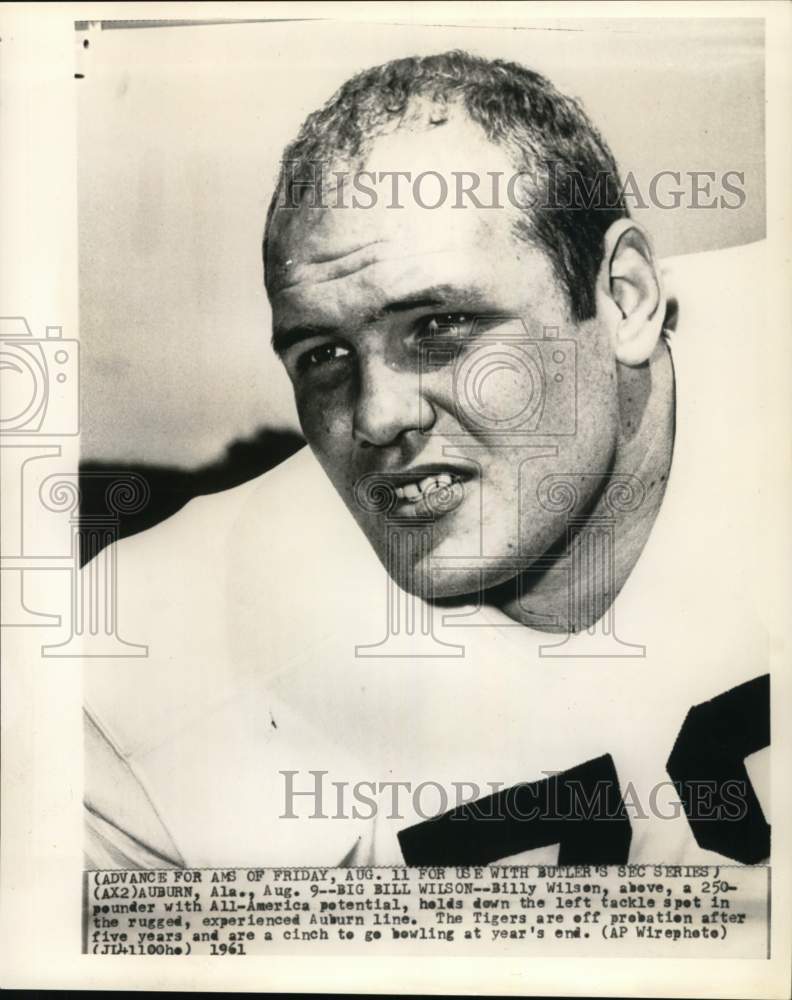 1961 Press Photo Billy Wilson, Auburn Football Left Tackle - nos34340- Historic Images