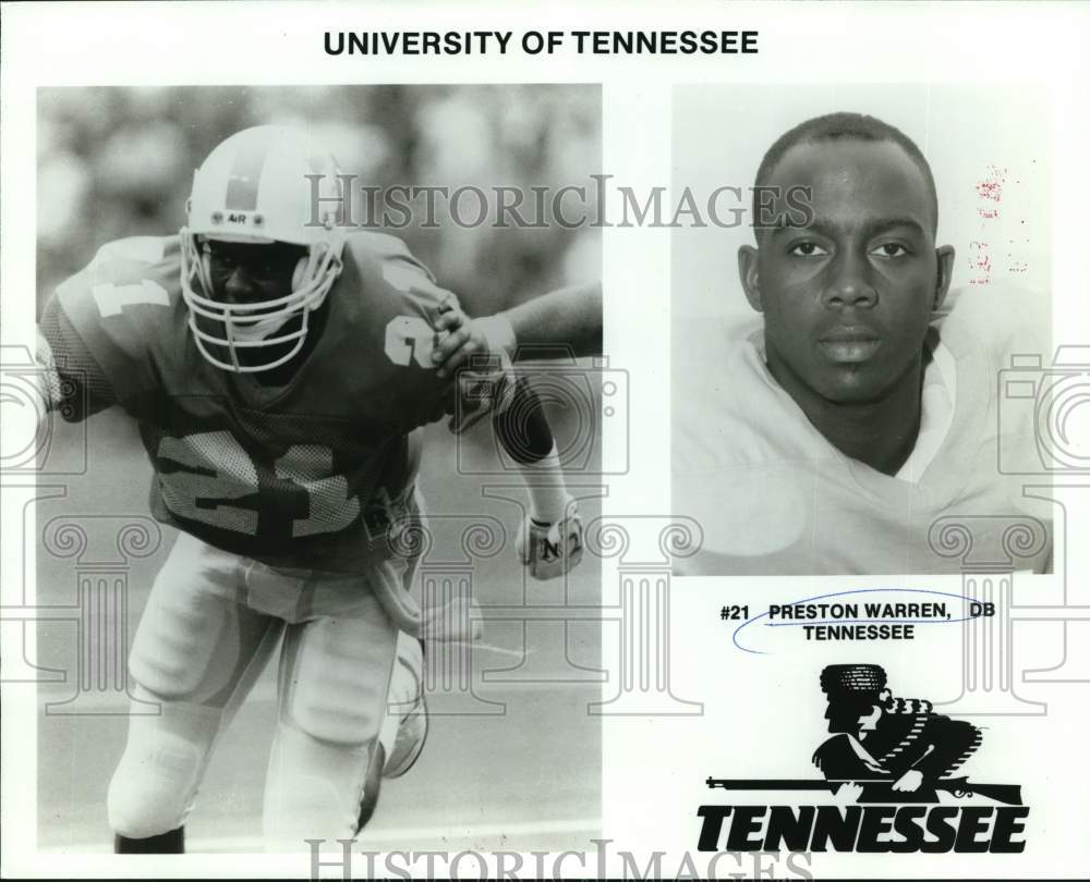 1990 Press Photo University of Tennessee defensive back Preston Warren.- Historic Images