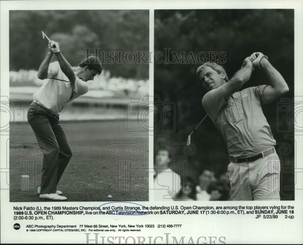 1989 Press Photo Golfers Nick Faldo &amp; Curtis Strange vie for US Open win on ABC- Historic Images