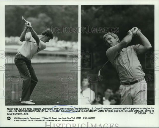 1989 Press Photo Golfers Nick Faldo & Curtis Strange vie for US Open win on ABC- Historic Images