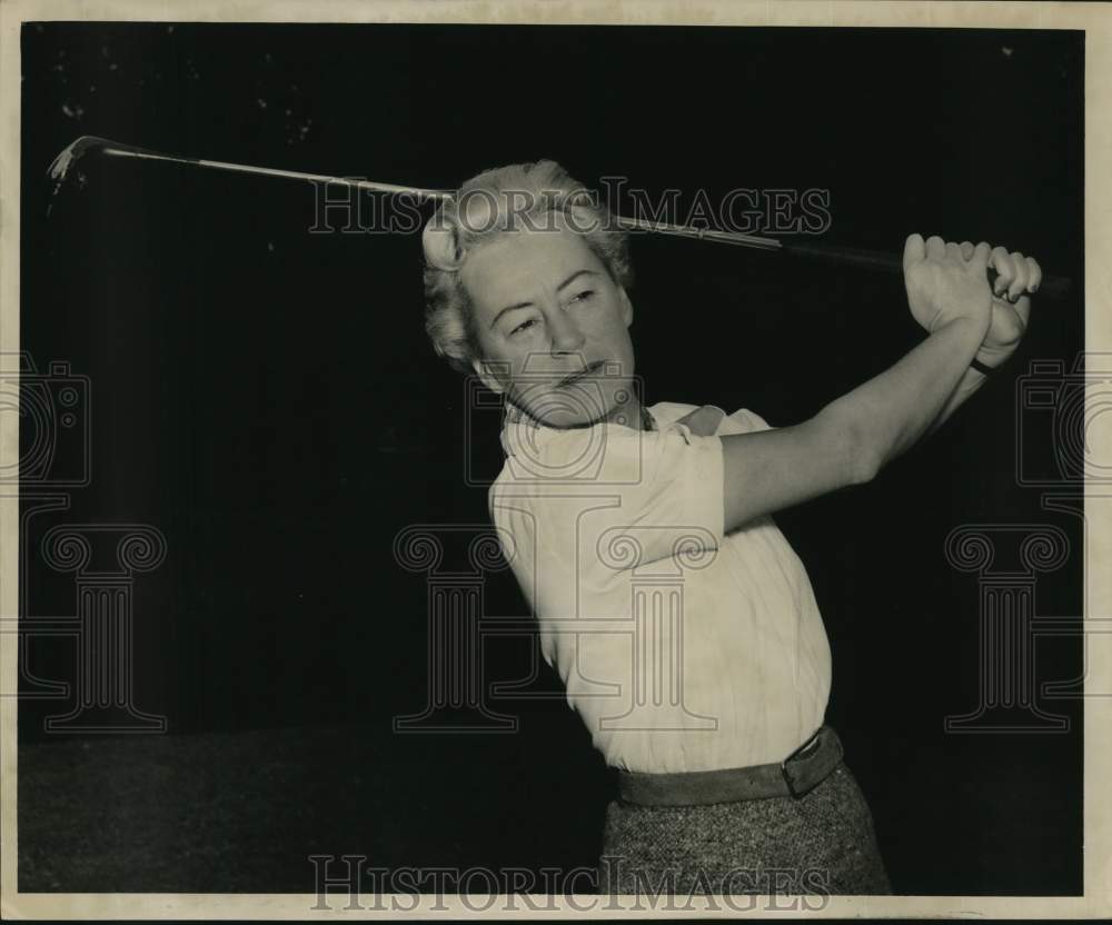 Press Photo Golfer Mrs. C. Horton Smith takes a swing. - nos34850- Historic Images