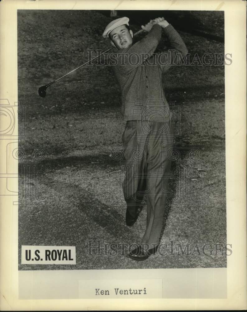 Press Photo Pro golfer Ken Venturi follows through on a drive, U.S. Royal- Historic Images