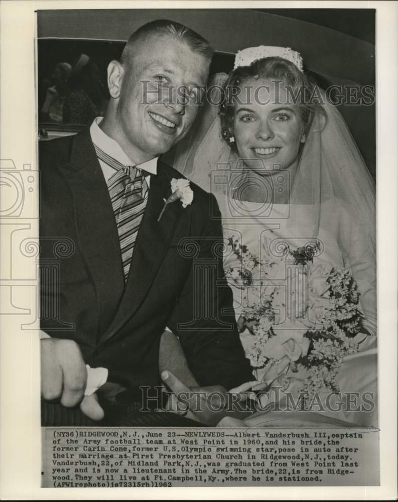 1962 Press Photo Albert Vanderbush III and Carin Cone wed in New Jersey today- Historic Images