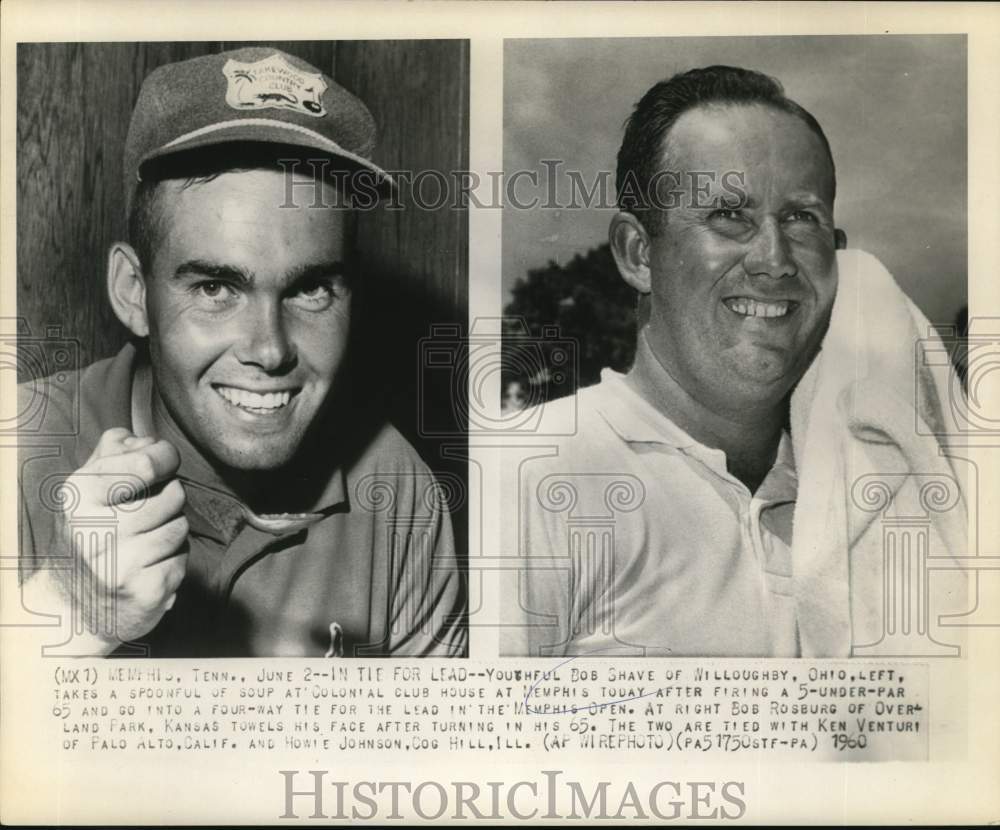 1960 Press Photo Golfers Bob Shave & Bob Rosburg in 4-way tie at Memphis Open- Historic Images