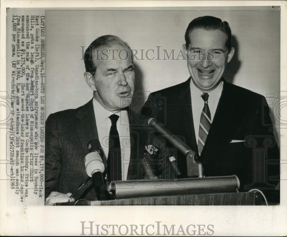 1965 Press Photo Jack Kent Cooke buys Los Angeles Lakers from Robert Short- Historic Images