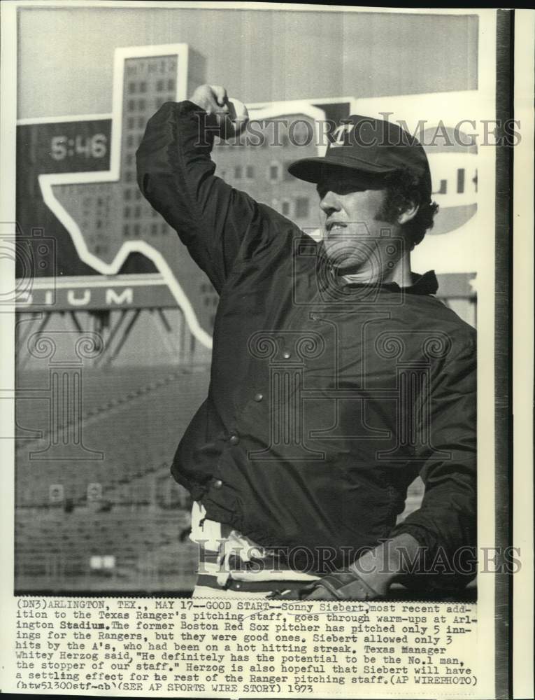 1973 Press Photo Sonny Siebert, Texas Rangers&#39; new addition to pitching staff- Historic Images