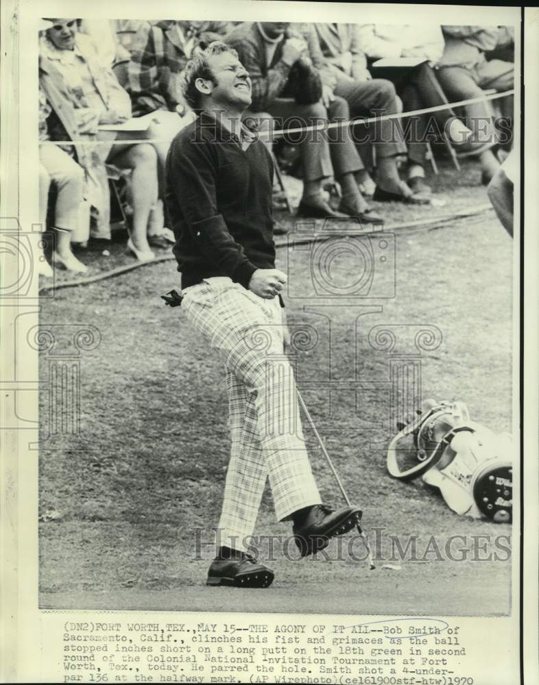 1970 Press Photo Bob Smith reaction to ball stopping inches short on long putt- Historic Images