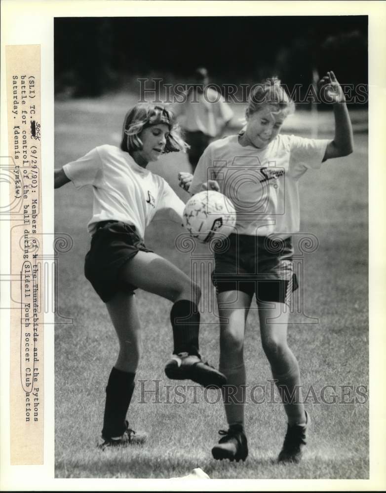 1990 Press Photo Members of Thunderbirds &amp; Pythons at Slidell Youth Soccer Club- Historic Images