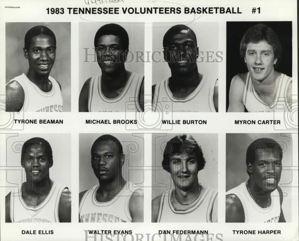 1983 Press Photo University of Tennessee Volunteers Basketball Team Members- Historic Images