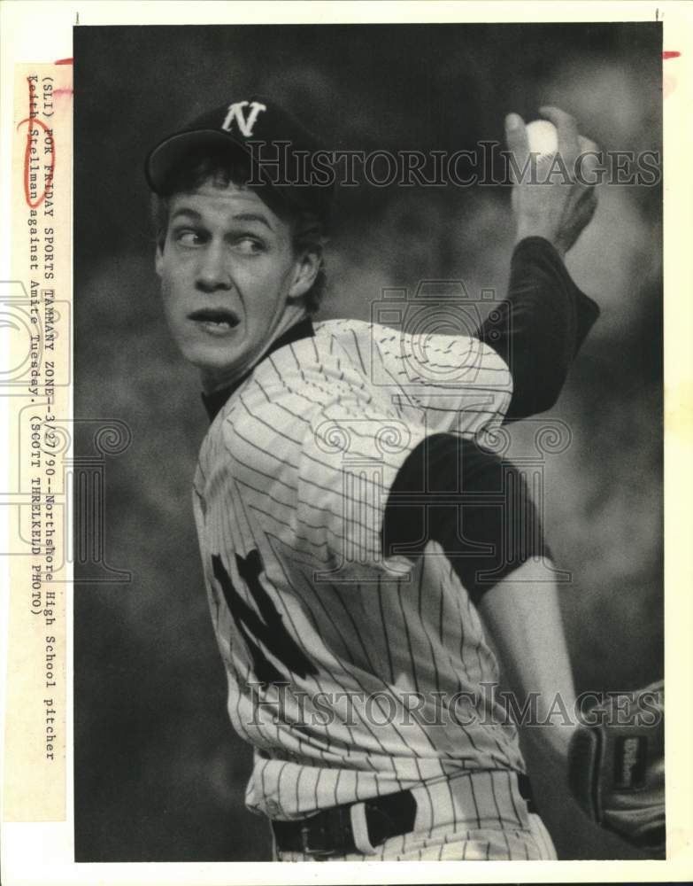 1990 Press Photo Northshore High School Baseball Pitcher Keith Stellman- Historic Images