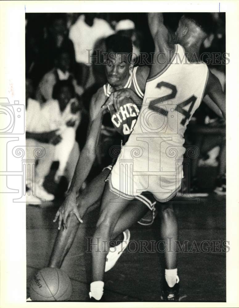 1991 Press Photo Basketball Action between Cohen and Kennedy High Schools- Historic Images