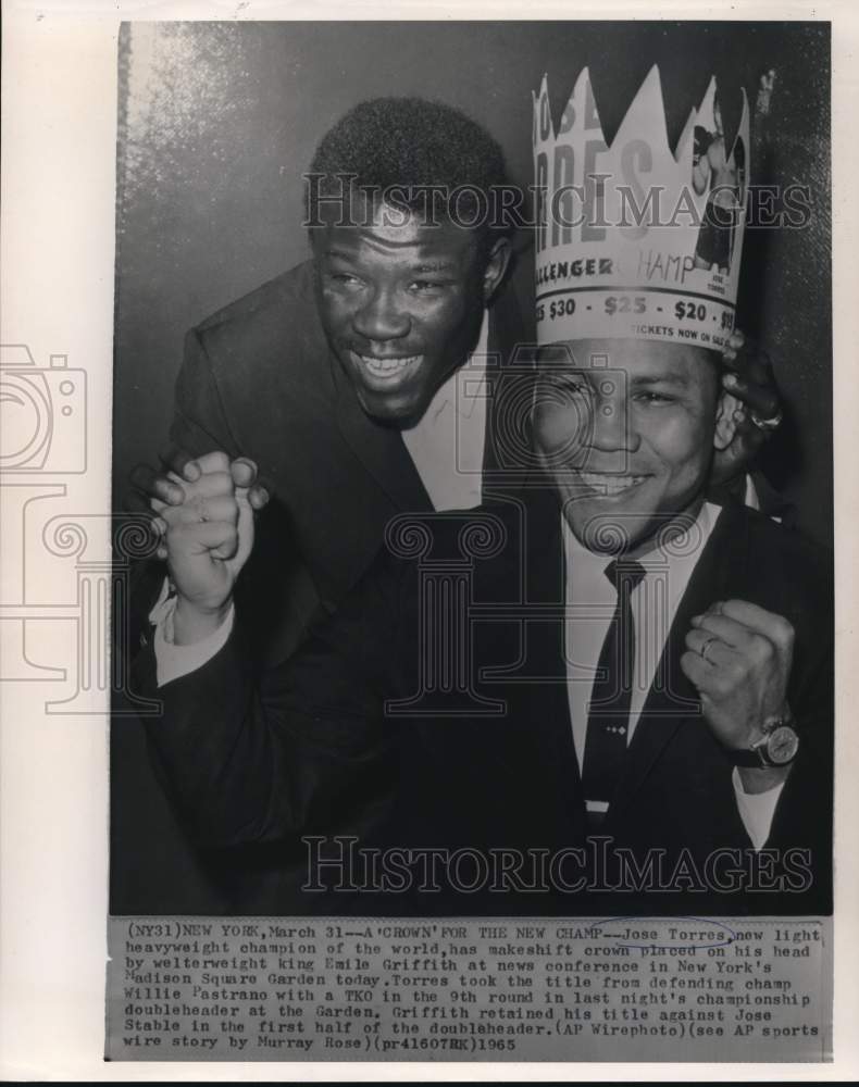 1965 Press Photo Boxers Jose Torres and Emile Griffith at Madison Square Garden- Historic Images