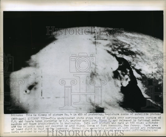 1960 Press Photo Space View of Clouds over Northeastern Portion of US & Canada