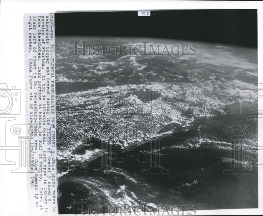 1965 Press Photo Florida from Atlantic Ocean-Gulf Mexico by Gemini 5 Astronauts- Historic Images