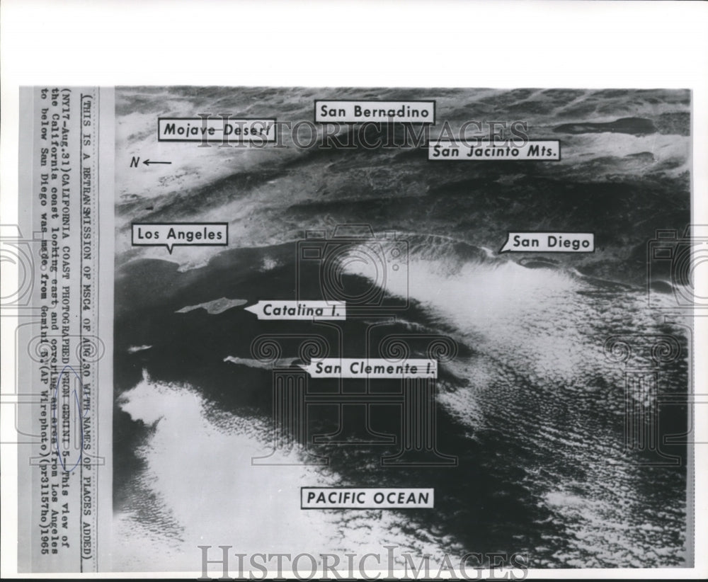 1965 Press Photo California Coast Seen from Gemini 5 Los Angeles to San Diego