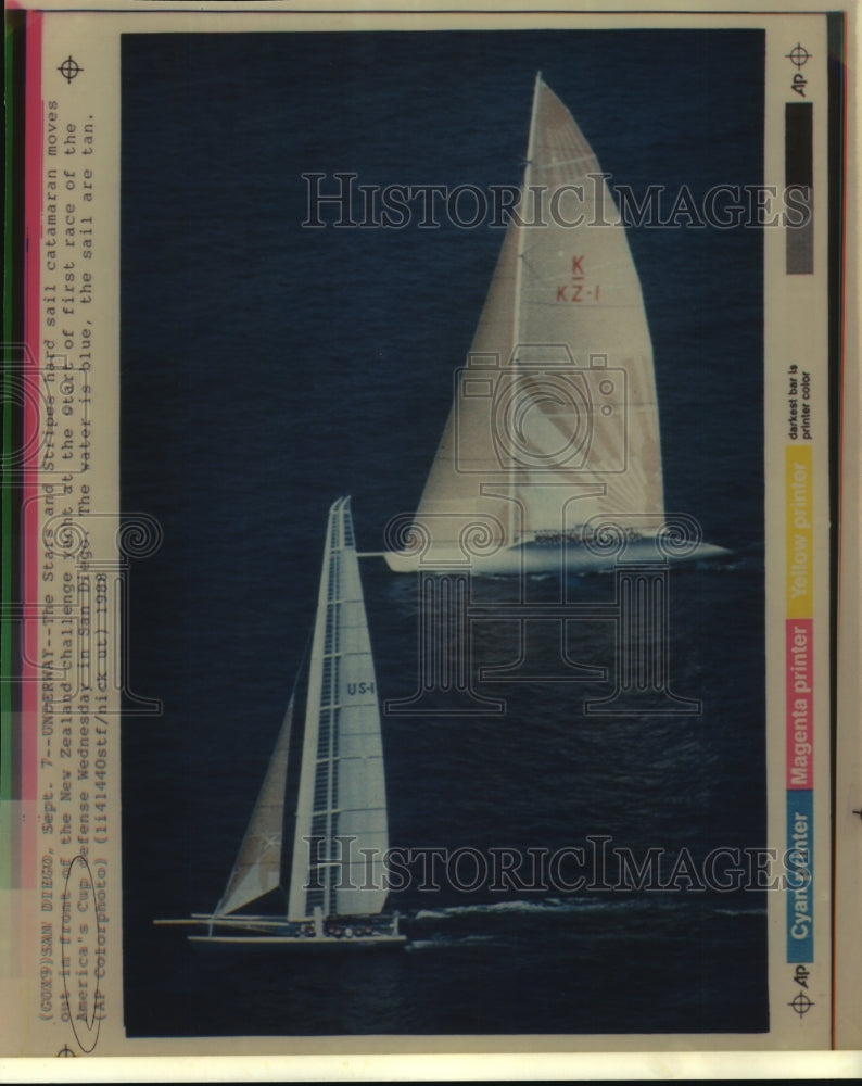 1988 Press Photo Stars and Stripes Catamaran Takes Lead in America&#39;s Cup Race- Historic Images