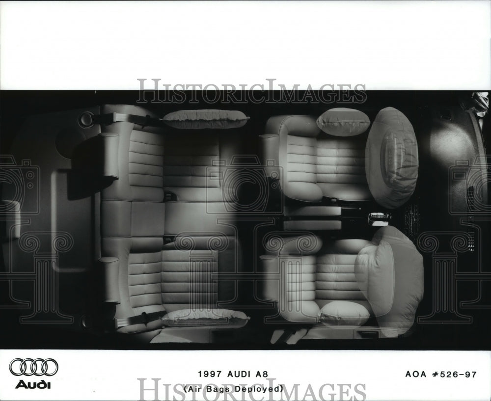  Press Photo Overhead View of 1997 Audi A8 Seats with Airbags Deployed- Historic Images