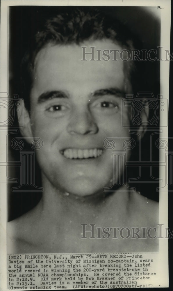  Press Photo John Davies Sets Breaststroke Record at NCAA Championships- Historic Images