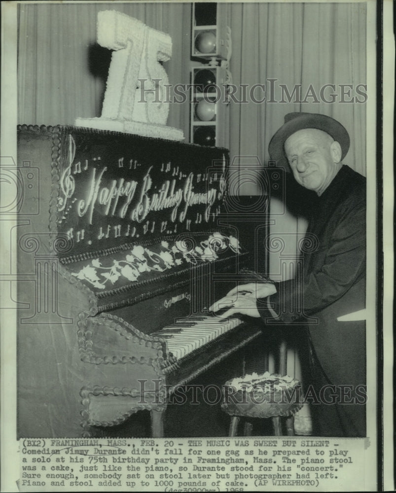 1968 Press Photo Comedian Jimmy Durante on 75th Birthday with Piano Cake- Historic Images