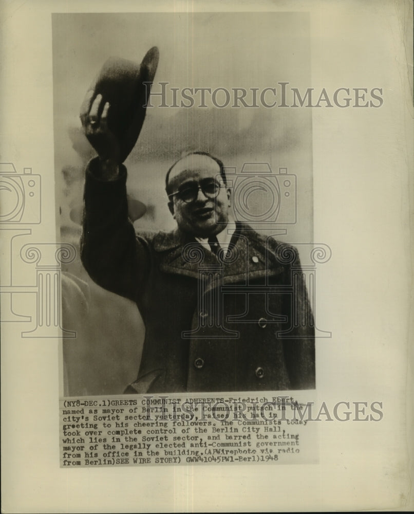 1948 Press Photo Friedrich Ebert, named as mayor of Berlin, Germany - not01911- Historic Images