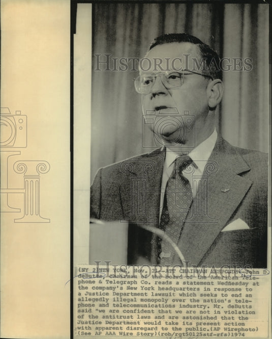 1974 Press Photo John D. deButts, chairman of the board of American Telephone- Historic Images