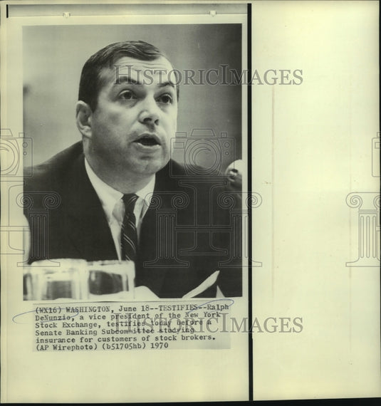1970 Press Photo Ralph DeNunzio of New York Stock Exchange Testifies to Senate- Historic Images