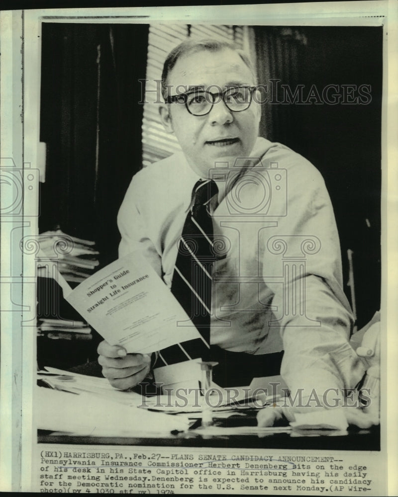 1974 Press Photo Pennsylvania Insurance Commissioner Herbert Denenberg- Historic Images