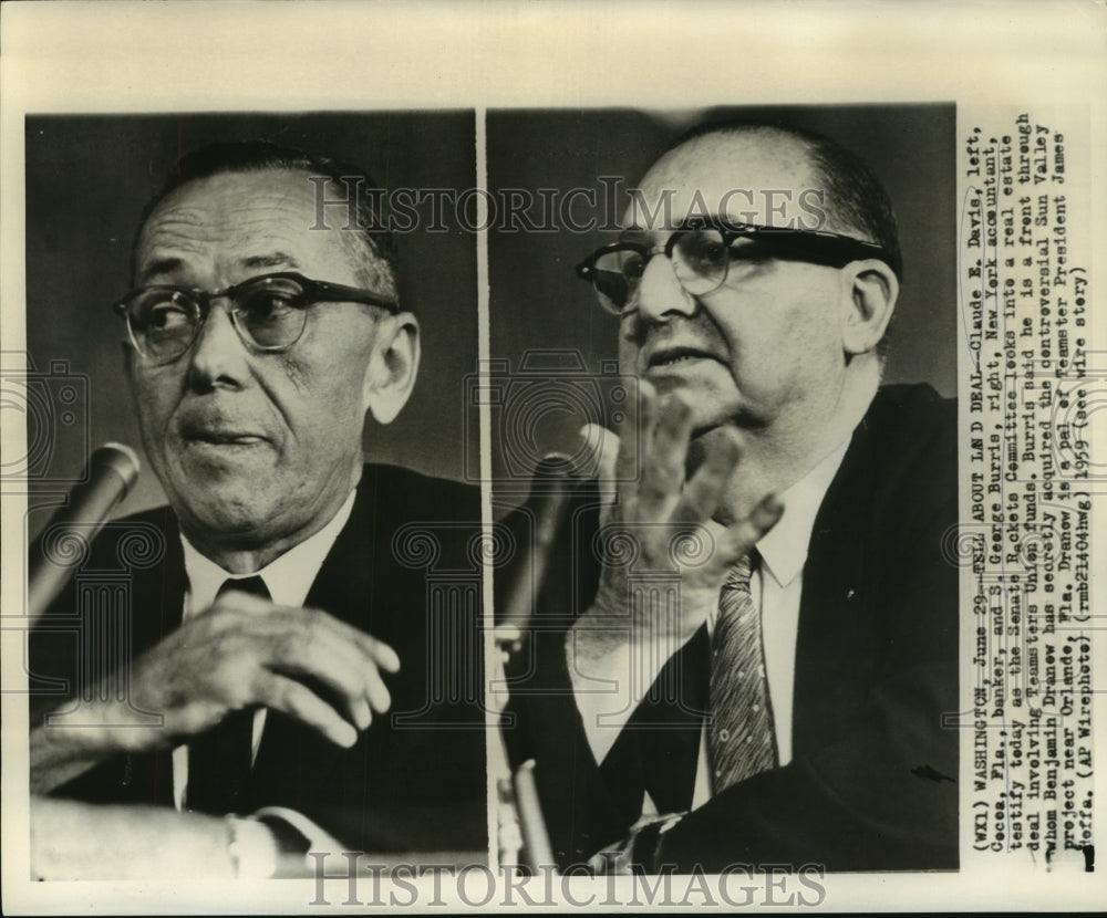1959 Press Photo Executives Claude E. Davis & S. George Burris Testify to Senate