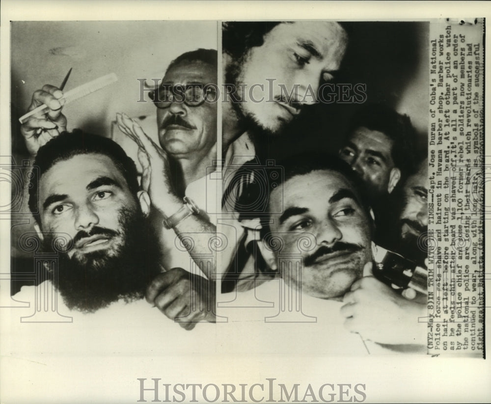 1959 Press Photo Captain Jose Duran of Cuba&#39;s National Police force gets Shave