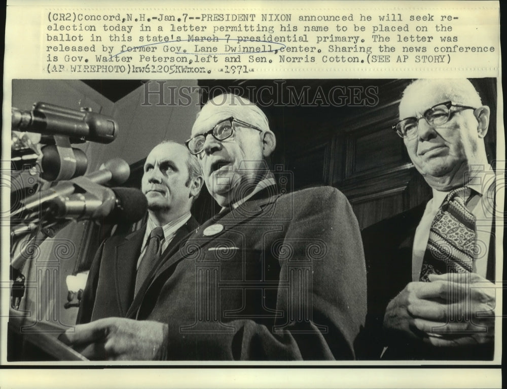 1971 Press Photo Lane Dwinnell, Walter Person, Norris Cotton at News Conference- Historic Images