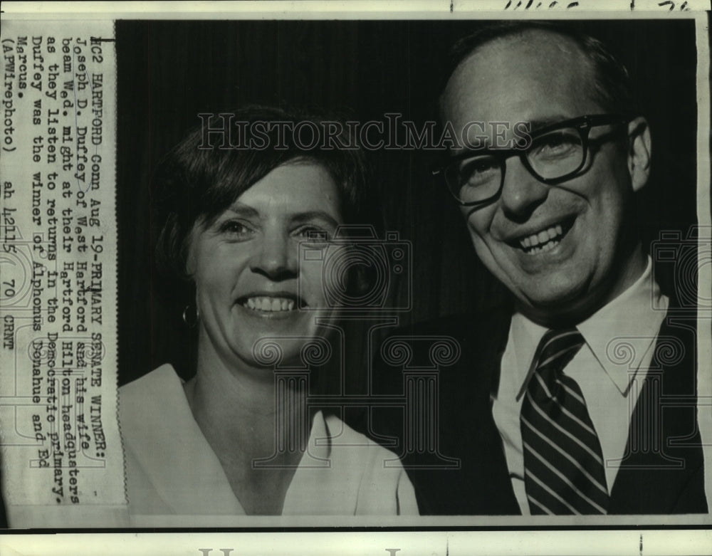 1970 Press Photo Joseph D. Duffey listens to returns, wins Democratic primary- Historic Images