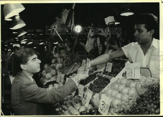 1988 Press Photo Massachusetts Governor Michael Dukakis with Benjamin Pacas- Historic Images