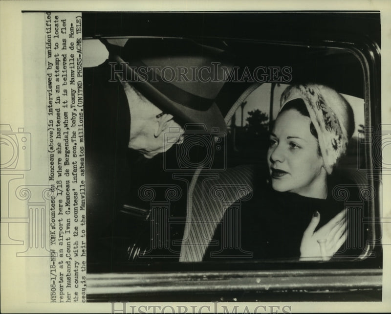 Load image into Gallery viewer, 1952 Press Photo Countell du Monceau being interviewed, looking for husband, son
