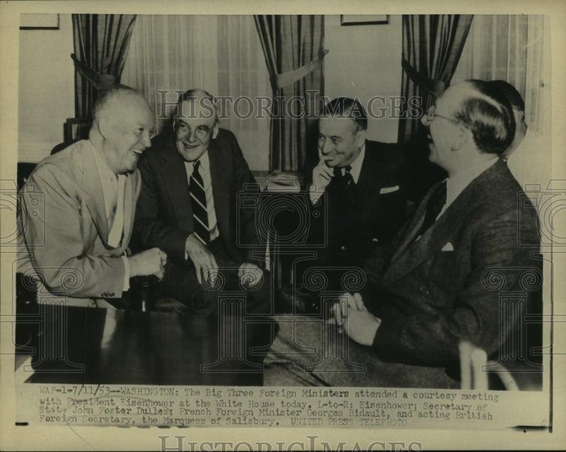 Load image into Gallery viewer, 1953 Press Photo Three Foreign Ministers &amp; President Eisenhower in Washington
