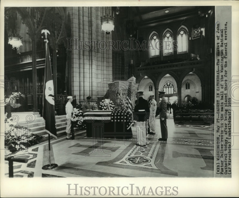 Load image into Gallery viewer, 1959 Press Photo Casket of John Foster Dulles at Washington National Cathedral
