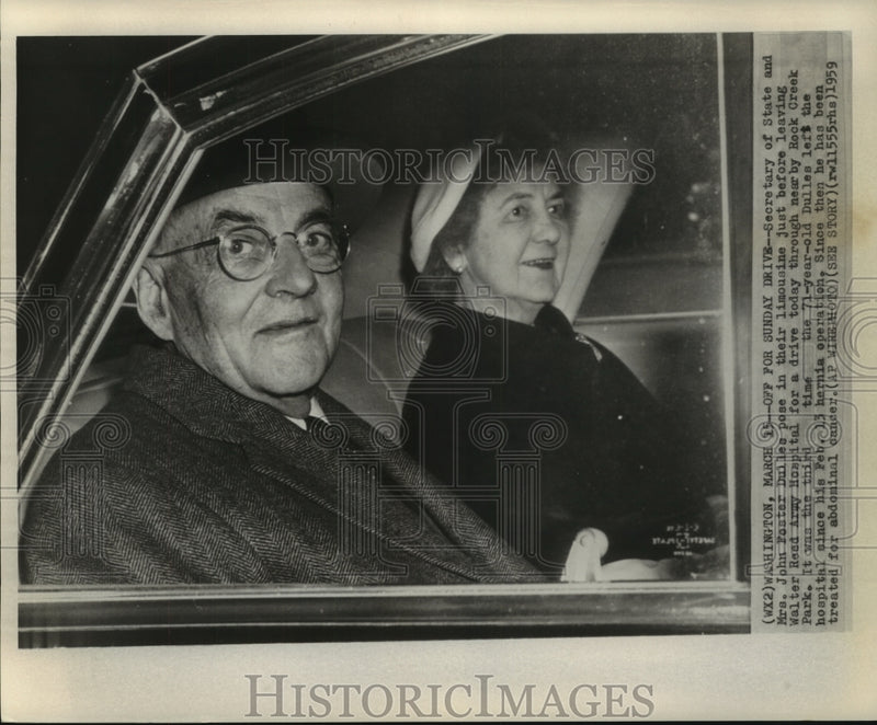 Load image into Gallery viewer, 1959 Press Photo Secretary of State John Foster Dulles, Wife Leave Hospital
