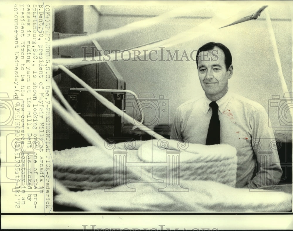 1972 Press Photo Frederick B. Dent, president of Mayfair Mills at Arcadia- Historic Images