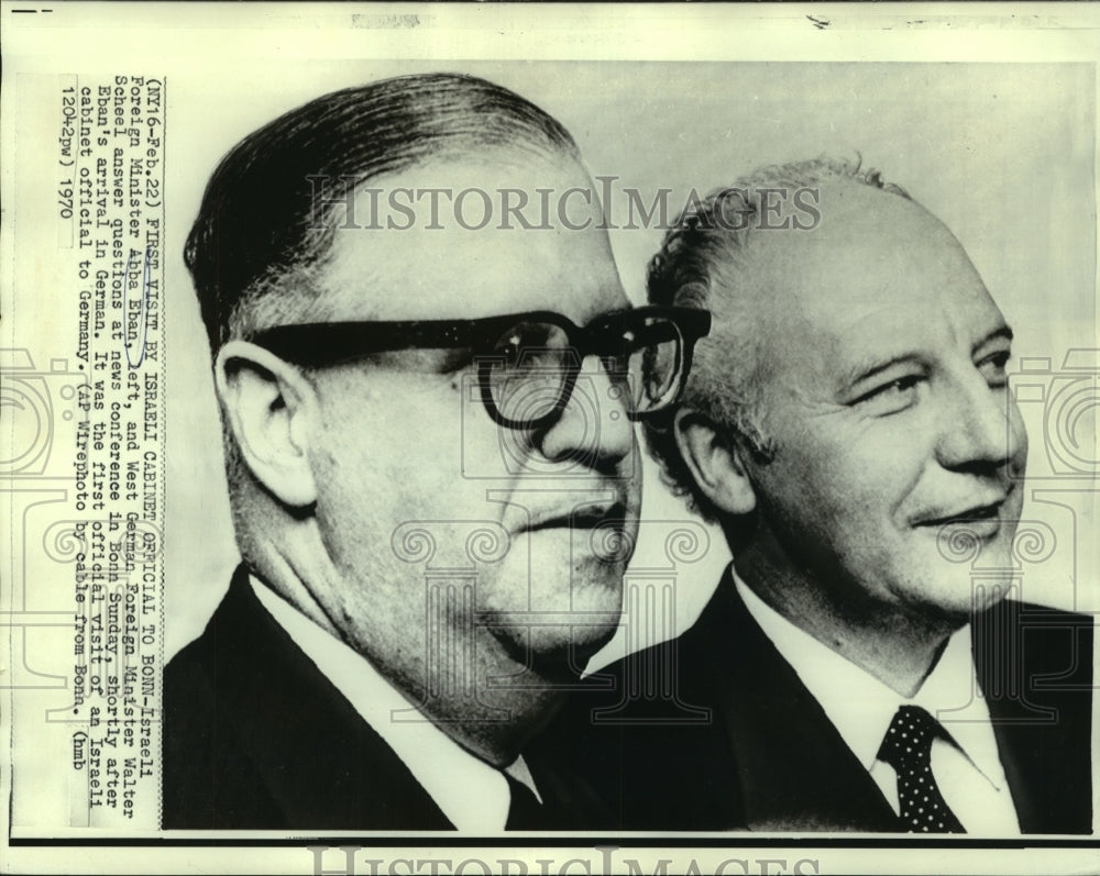 1970 Press Photo Israeli &amp; West German Diplomats at Bonn News Conference - Historic Images